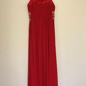 Beaded ruby red prom dress or formal wear dress